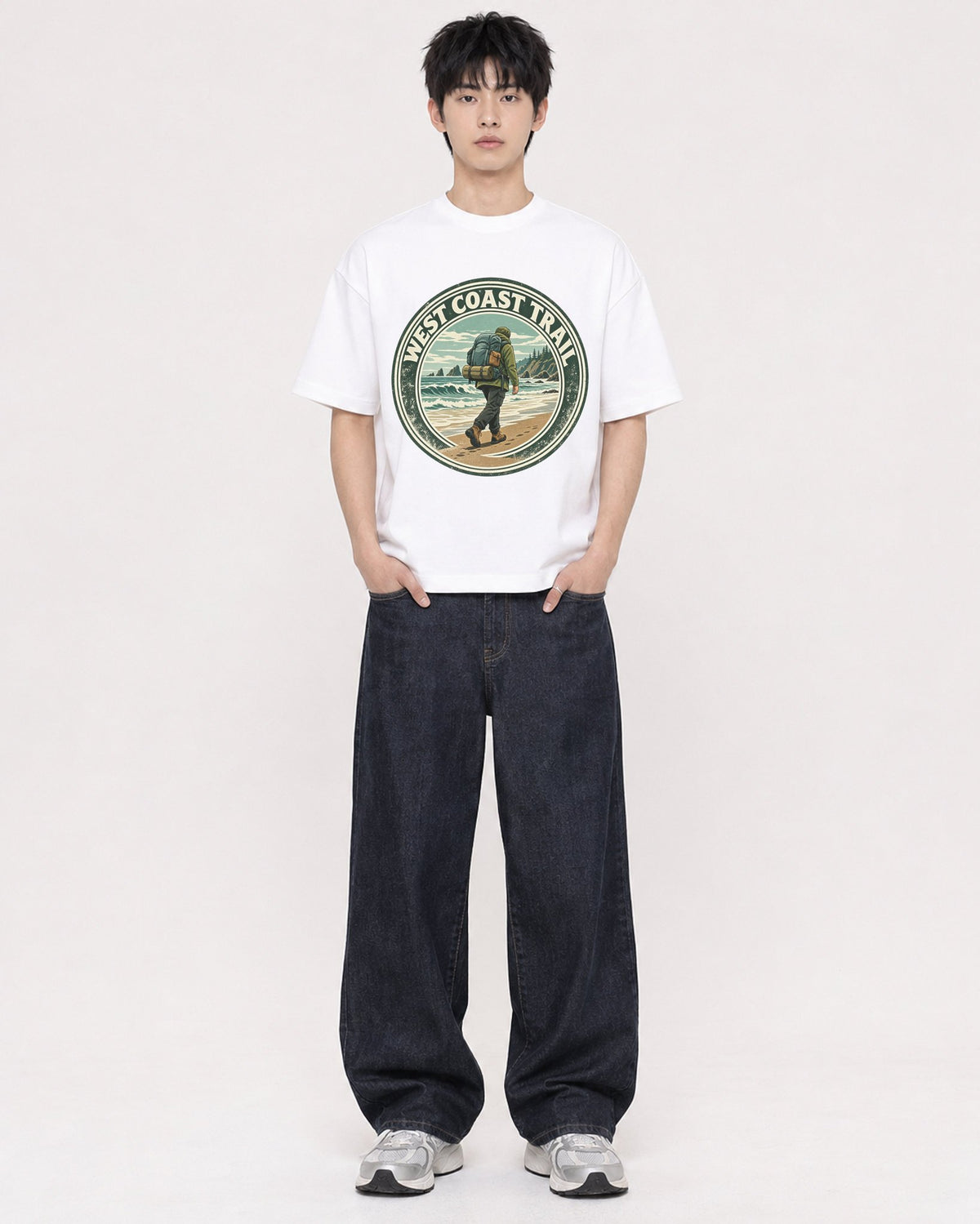 Mockup Boxy Heavyweight Tee White male full-body 01
