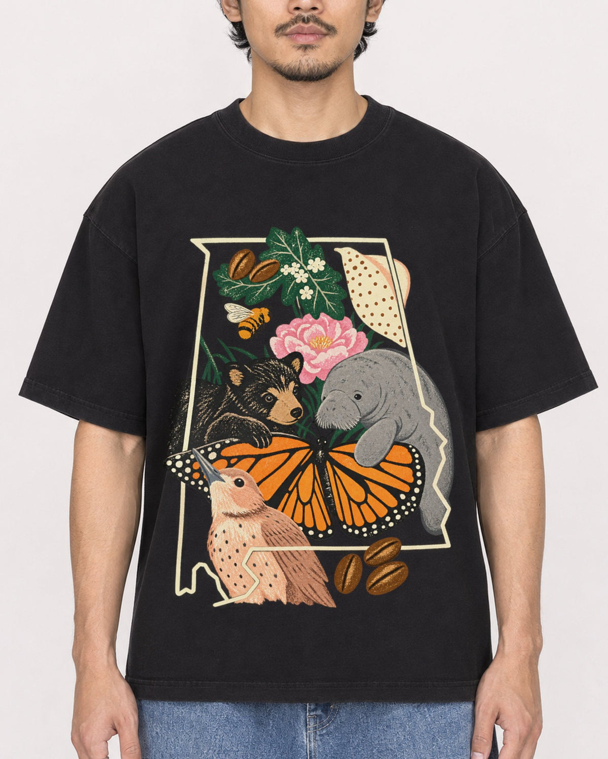 Mockup Boxy Heavyweight Tee Black male close-up 02