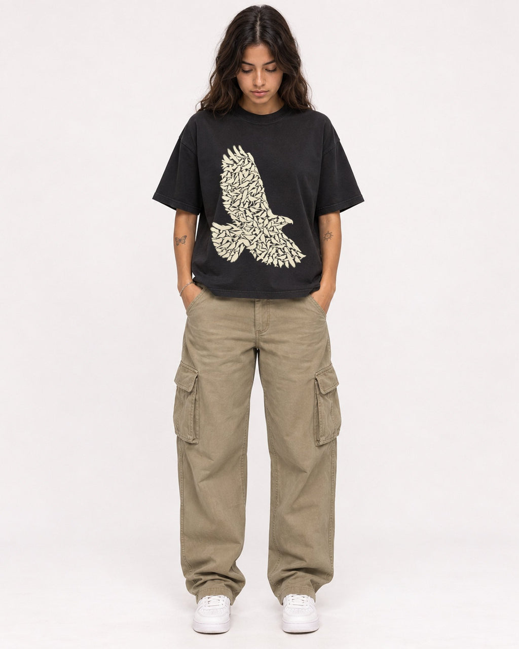 Mockup Boxy Heavyweight Tee Black female full-body 06