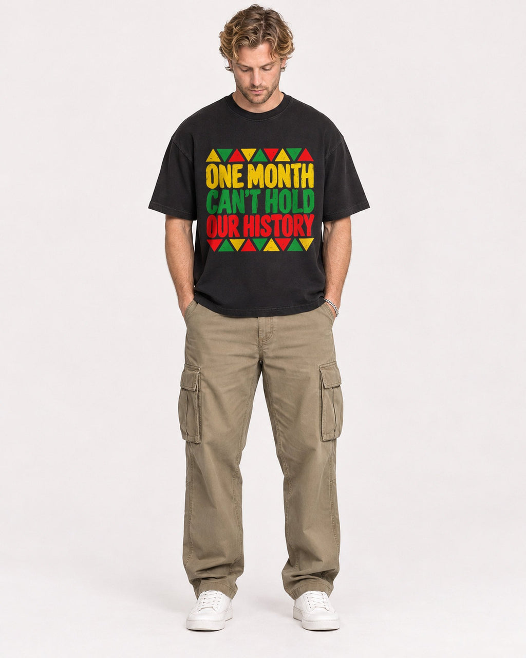 Mockup Boxy Heavyweight Tee Black male full-body 28