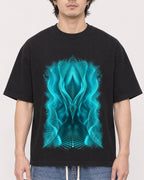 Mockup Boxy Heavyweight Tee Black male close-up 03