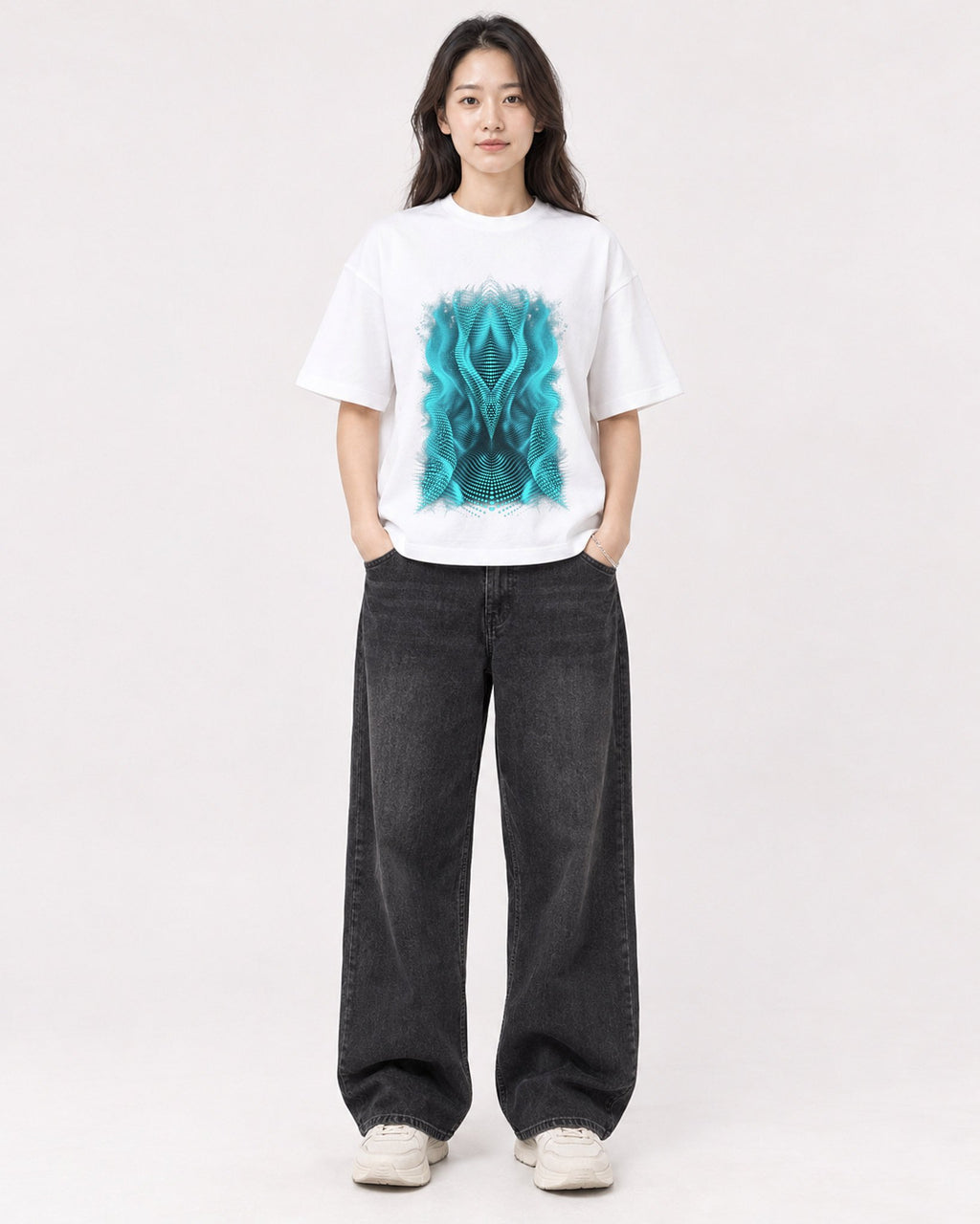 Mockup Boxy Heavyweight Tee White female full-body 03