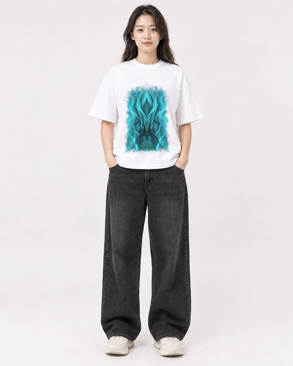 Mockup Boxy Heavyweight Tee White female full-body 03