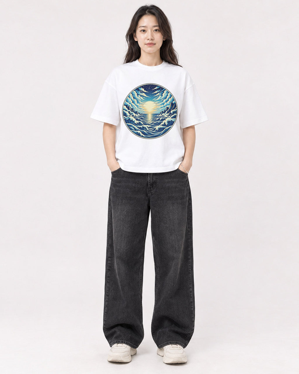 Mockup Boxy Heavyweight Tee White female full-body 03