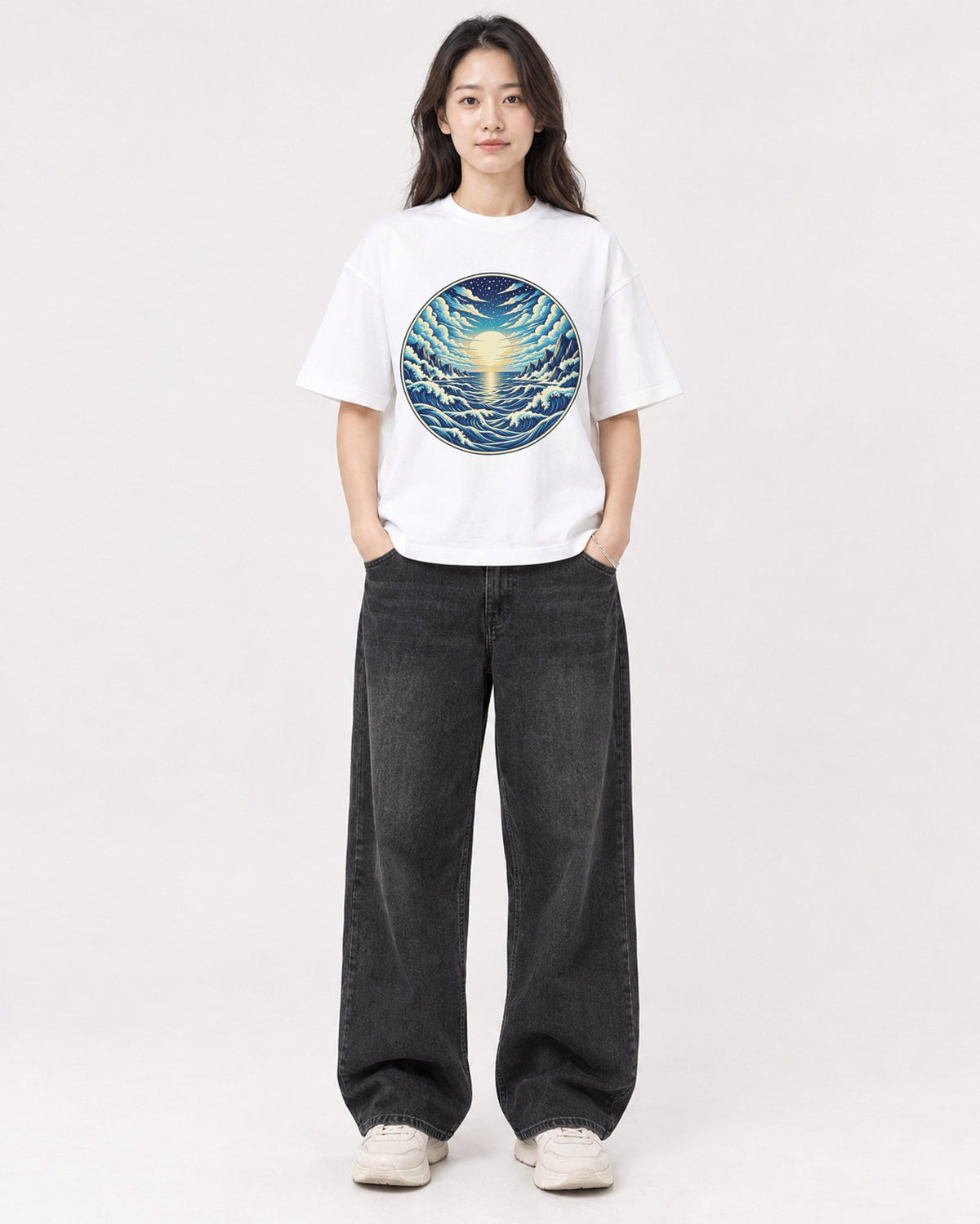 Mockup Boxy Heavyweight Tee White female full-body 03