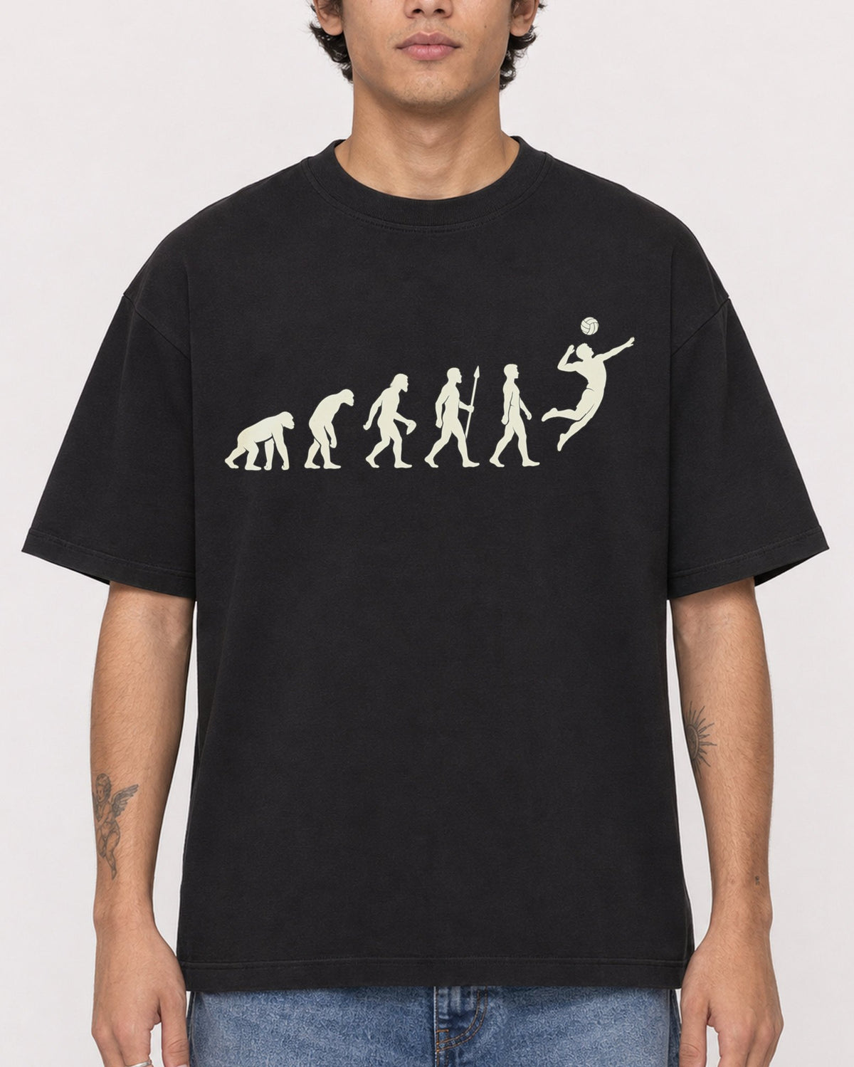 Mockup Boxy Heavyweight Tee Black male close-up 06