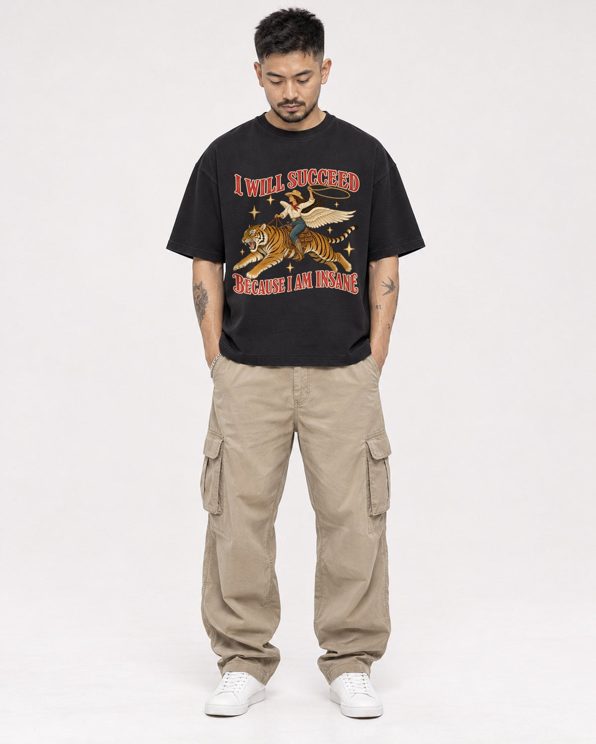 Mockup Boxy Heavyweight Tee Black male full-body 12