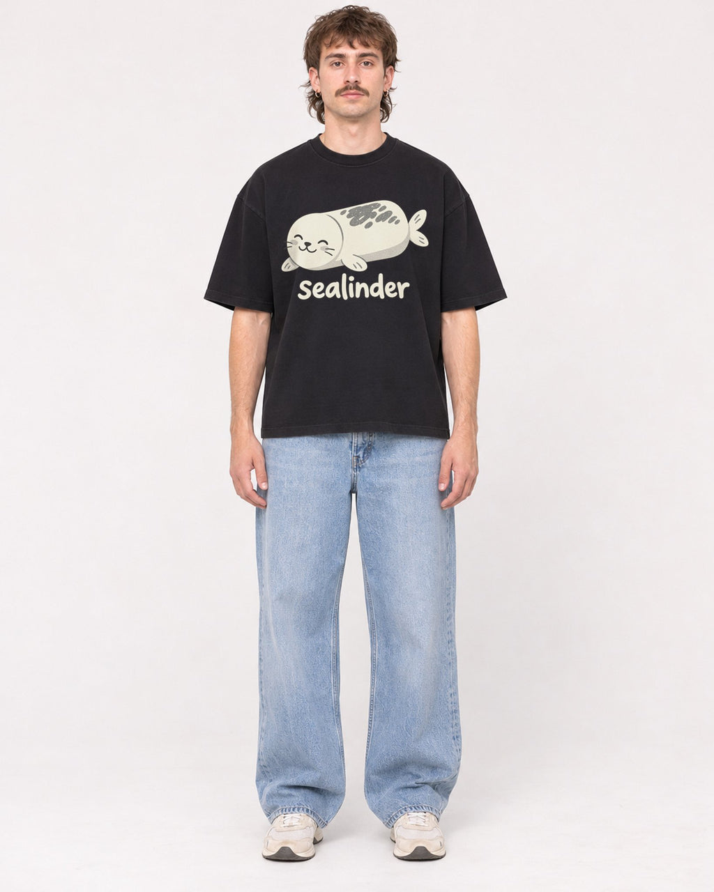 Mockup Boxy Heavyweight Tee Black male full-body 29