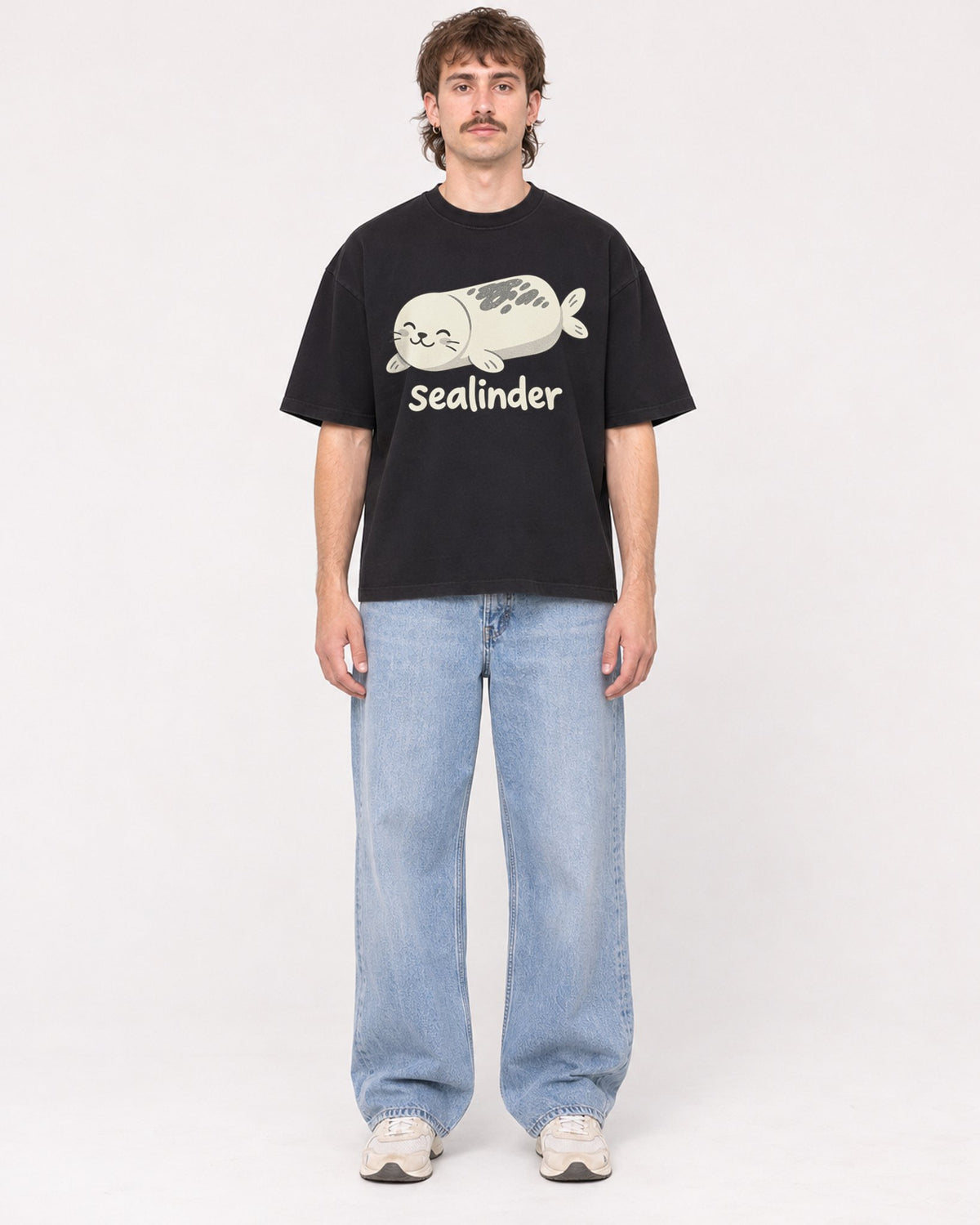 Mockup Boxy Heavyweight Tee Black male full-body 29