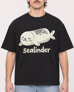 Mockup Boxy Heavyweight Tee Black male close-up 29