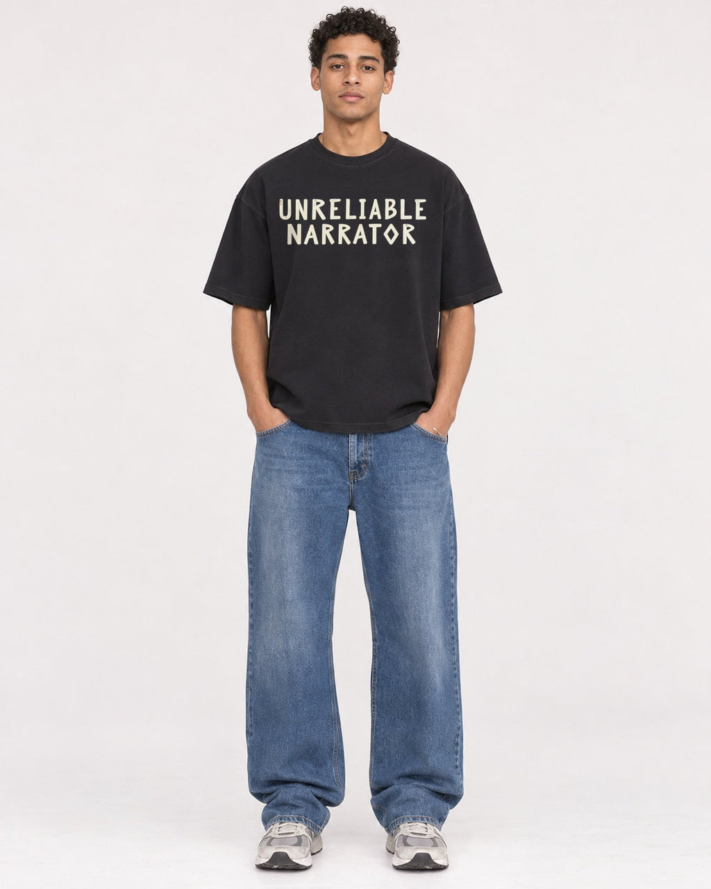 Mockup Boxy Heavyweight Tee Black male full-body 10