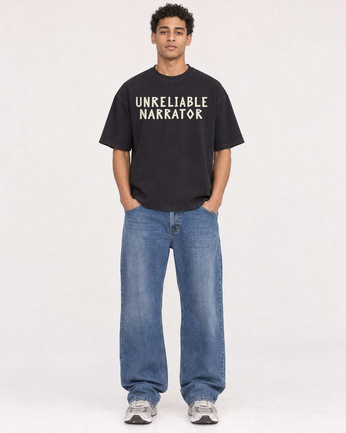 Mockup Boxy Heavyweight Tee Black male full-body 10