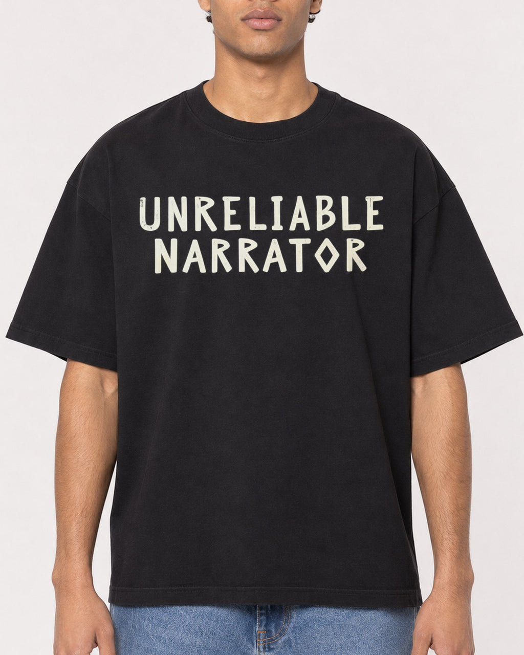 Mockup Boxy Heavyweight Tee Black male close-up 10