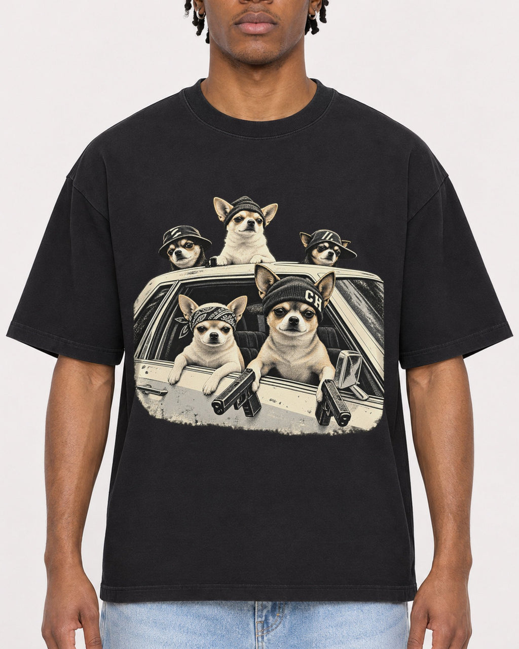 Mockup Boxy Heavyweight Tee Black male close-up 05