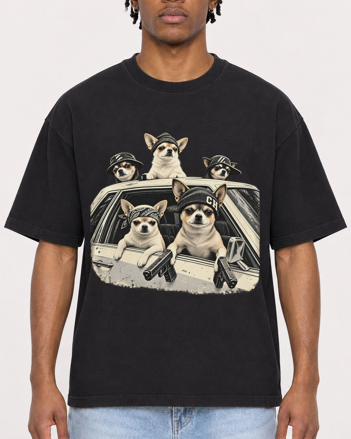 Mockup Boxy Heavyweight Tee Black male close-up 05