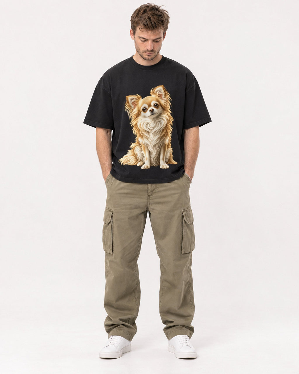 Mockup Boxy Heavyweight Tee Black male full-body 08