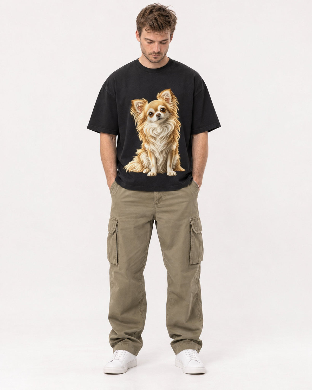 Mockup Boxy Heavyweight Tee Black male full-body 08