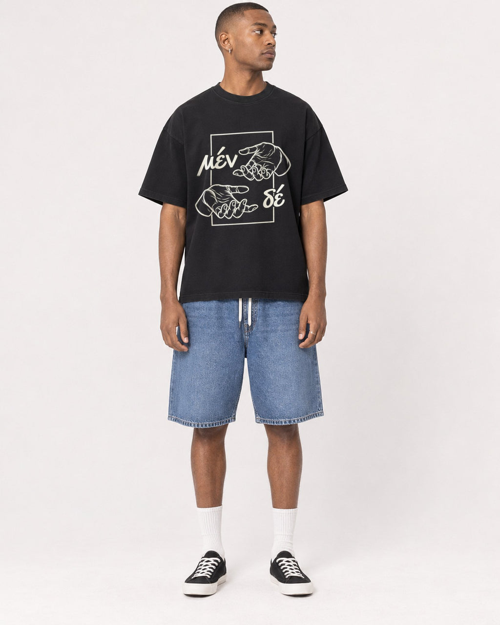 Mockup Boxy Heavyweight Tee Black male full-body 35