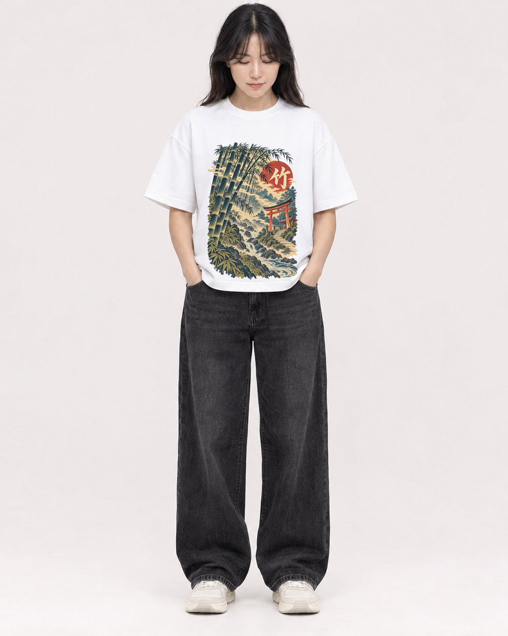 Mockup Boxy Heavyweight Tee White female full-body 13