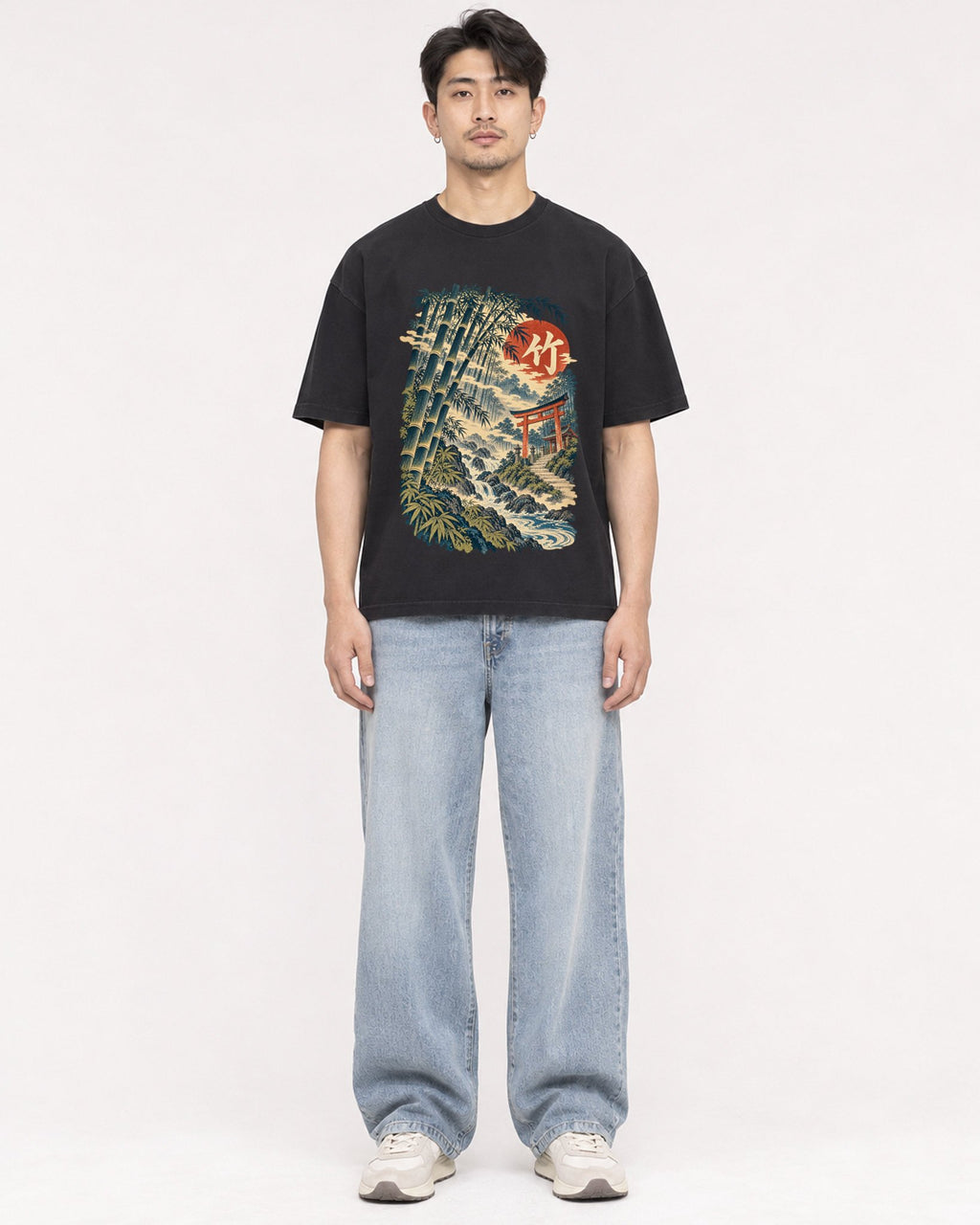 Mockup Boxy Heavyweight Tee Black male full-body 13