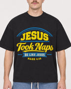 Mockup Boxy Heavyweight Tee Black male close-up 39