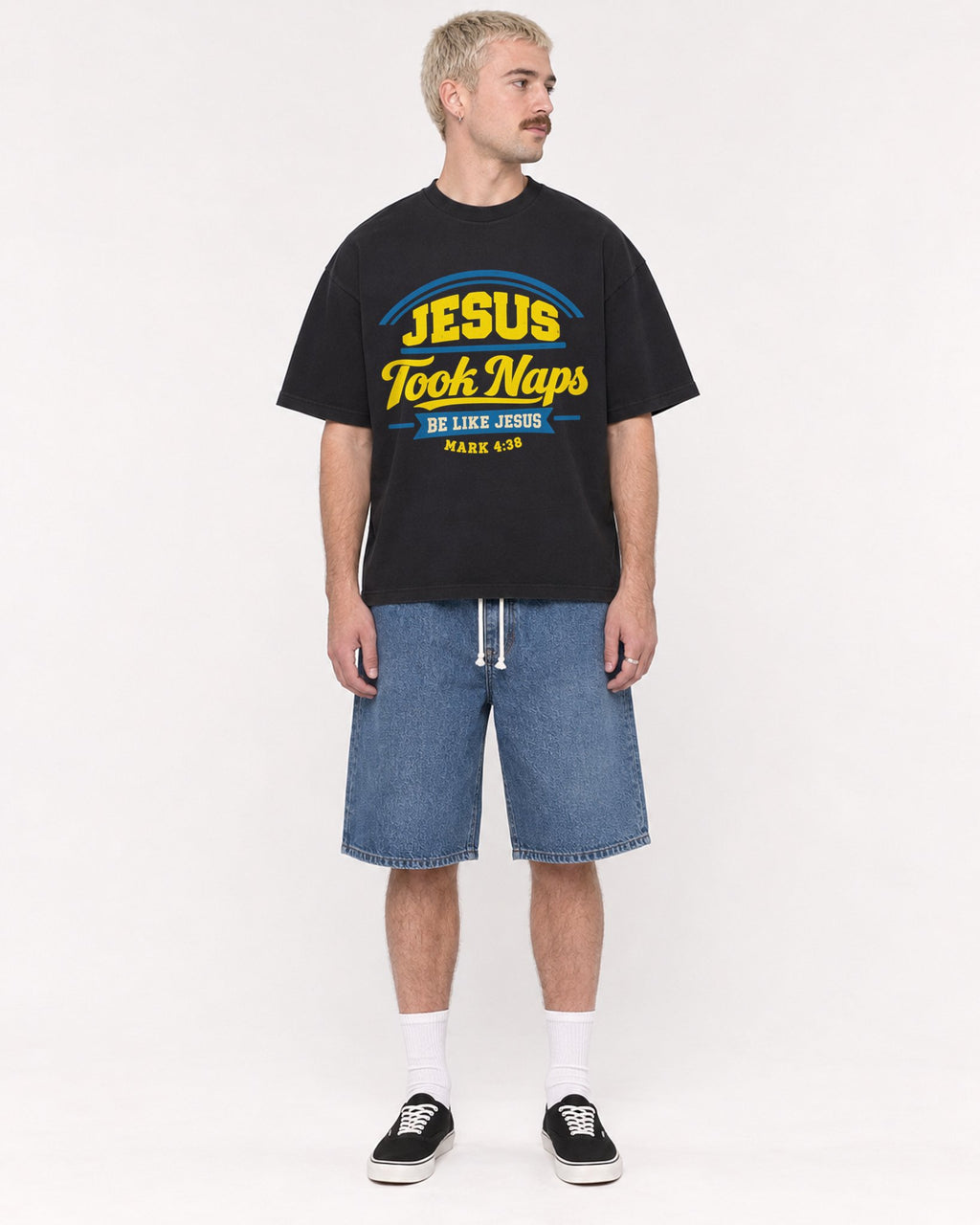 Mockup Boxy Heavyweight Tee Black male full-body 39