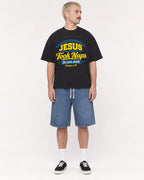 Mockup Boxy Heavyweight Tee Black male full-body 39