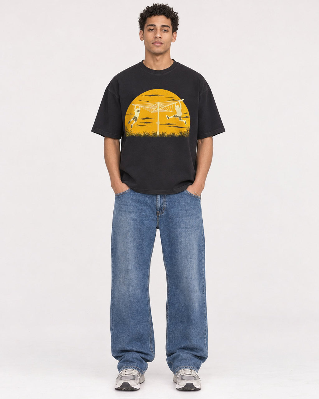 Mockup Boxy Heavyweight Tee Black male full-body 10
