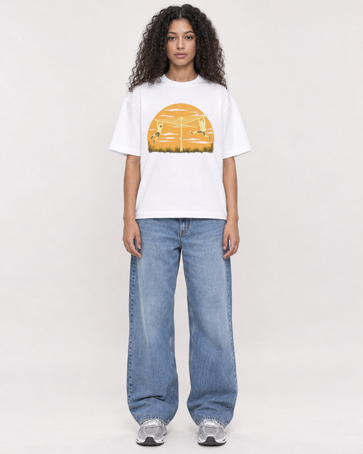 Mockup Boxy Heavyweight Tee White female full-body 10