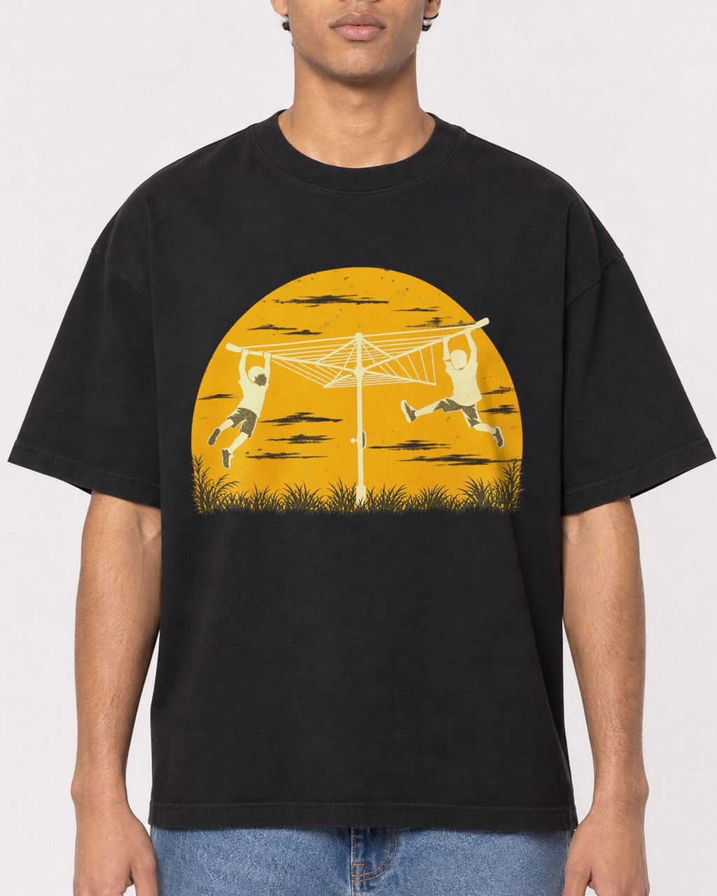 Mockup Boxy Heavyweight Tee Black male close-up 10