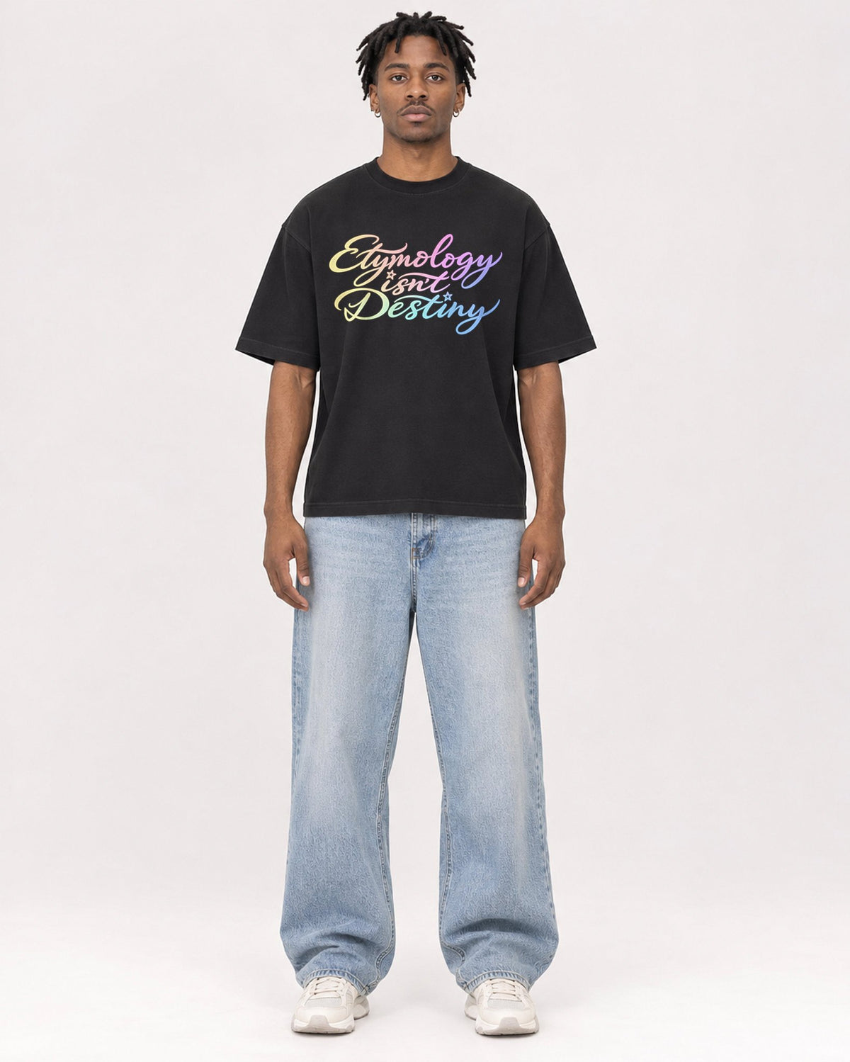 Mockup Boxy Heavyweight Tee Black male full-body 05