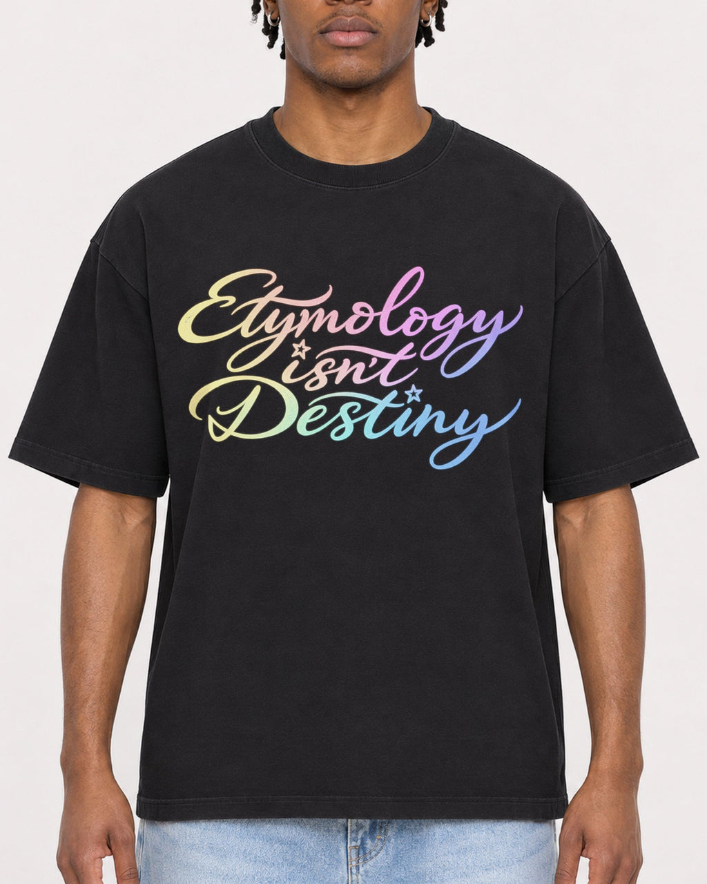 Mockup Boxy Heavyweight Tee Black male close-up 05