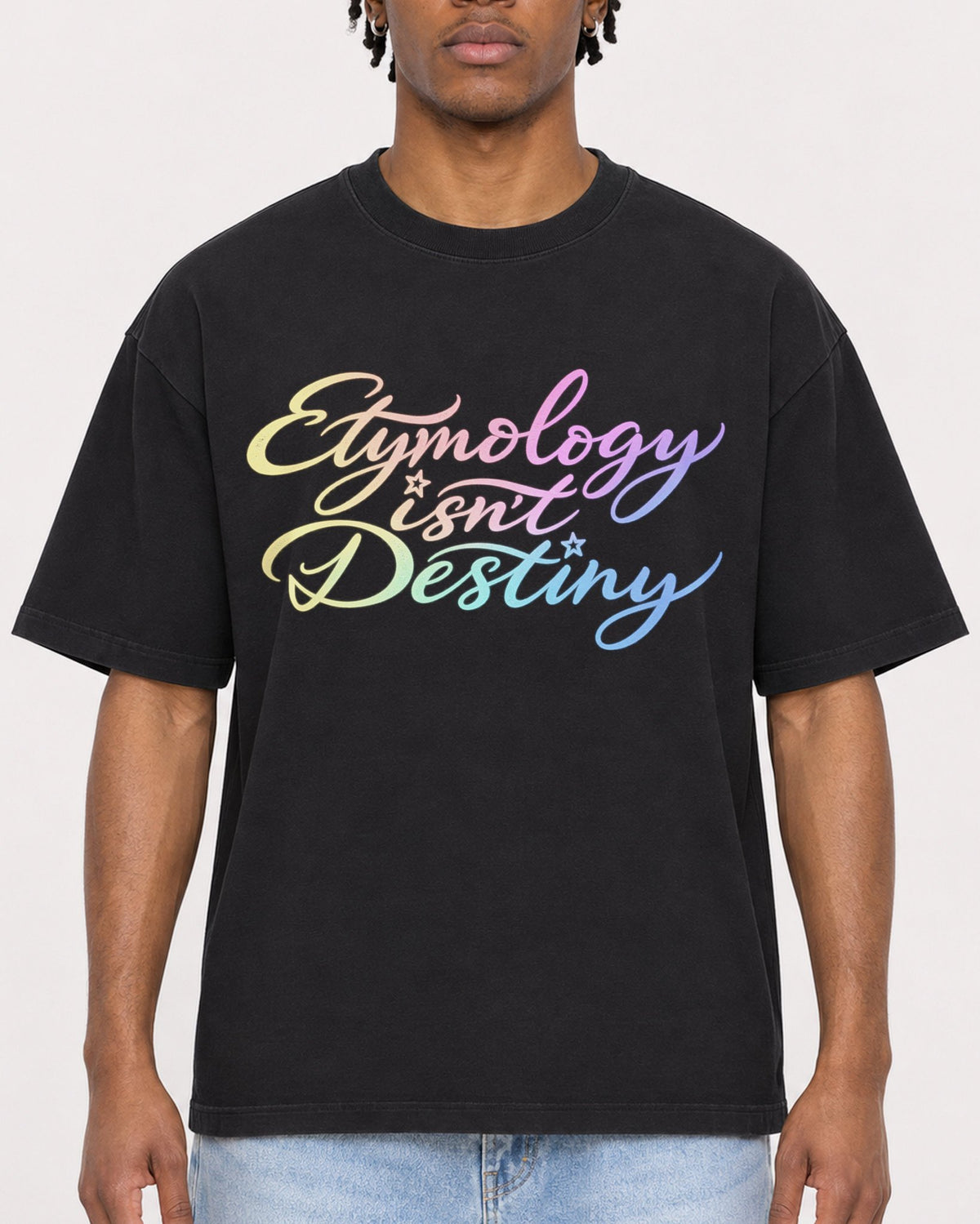 Mockup Boxy Heavyweight Tee Black male close-up 05