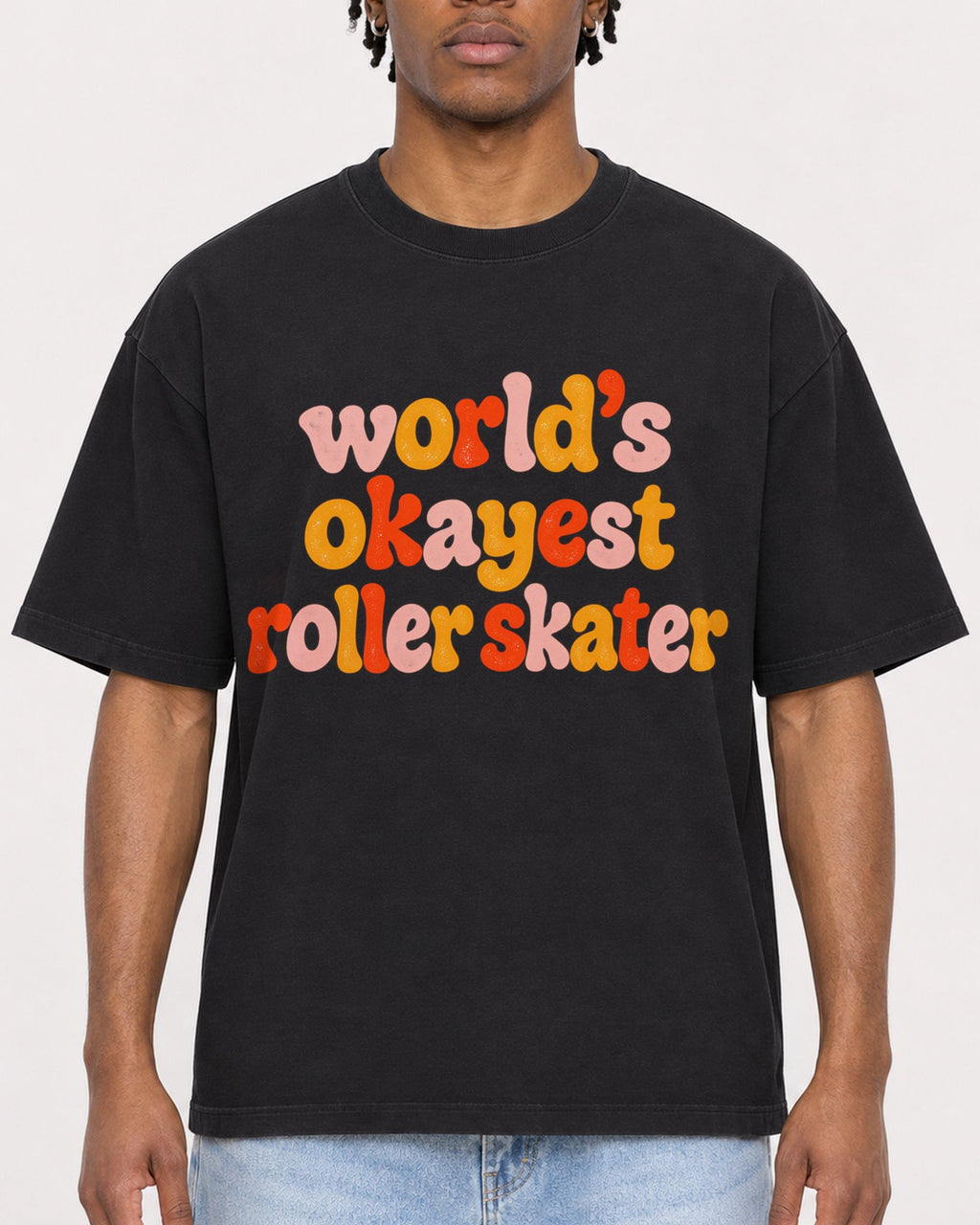 Mockup Boxy Heavyweight Tee Black male close-up 05