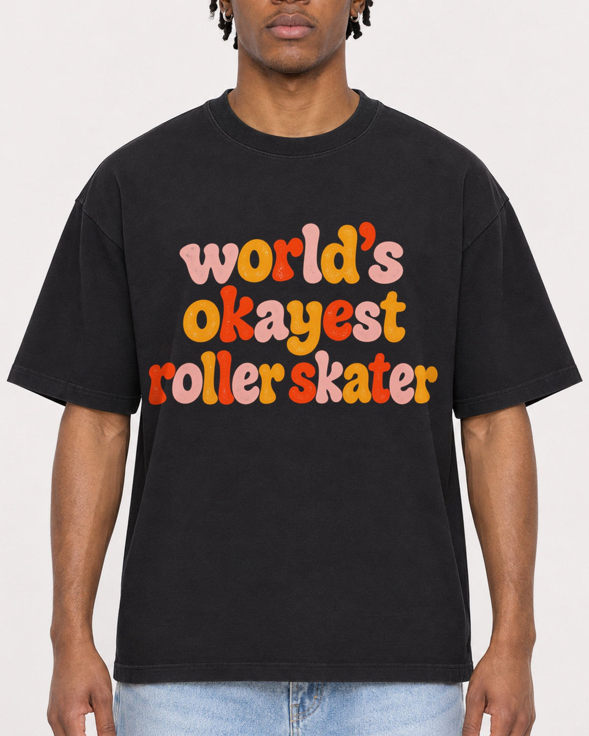 Mockup Boxy Heavyweight Tee Black male close-up 05