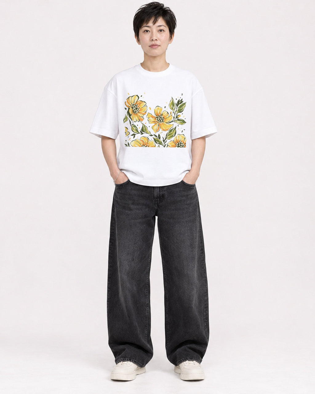 Mockup Boxy Heavyweight Tee White female full-body 23