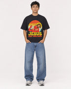 Mockup Boxy Heavyweight Tee Black male full-body 46