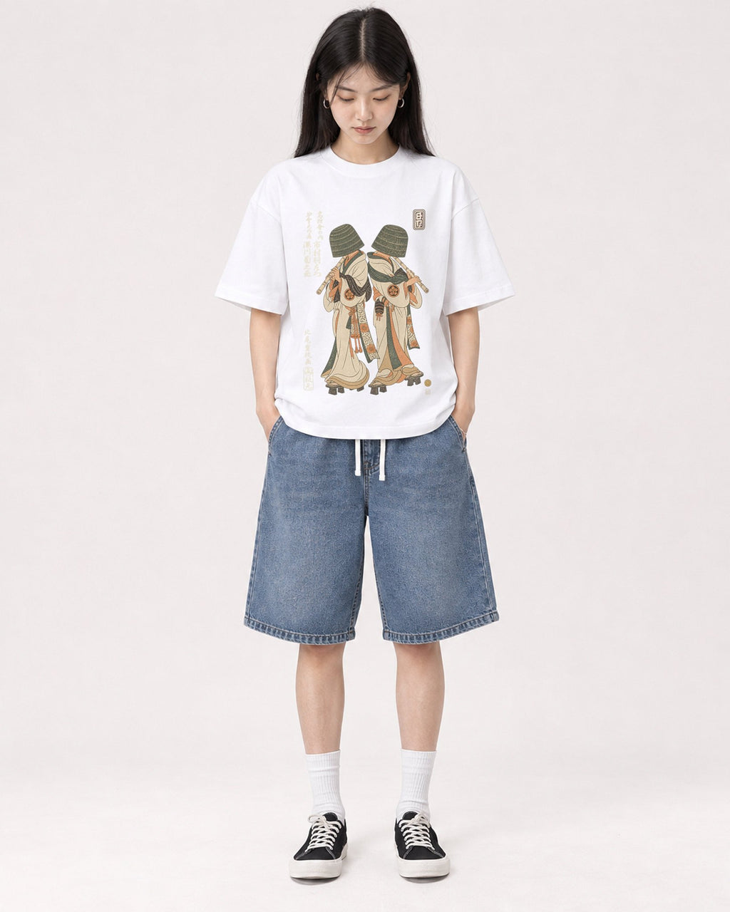Mockup Boxy Heavyweight Tee White female full-body 01