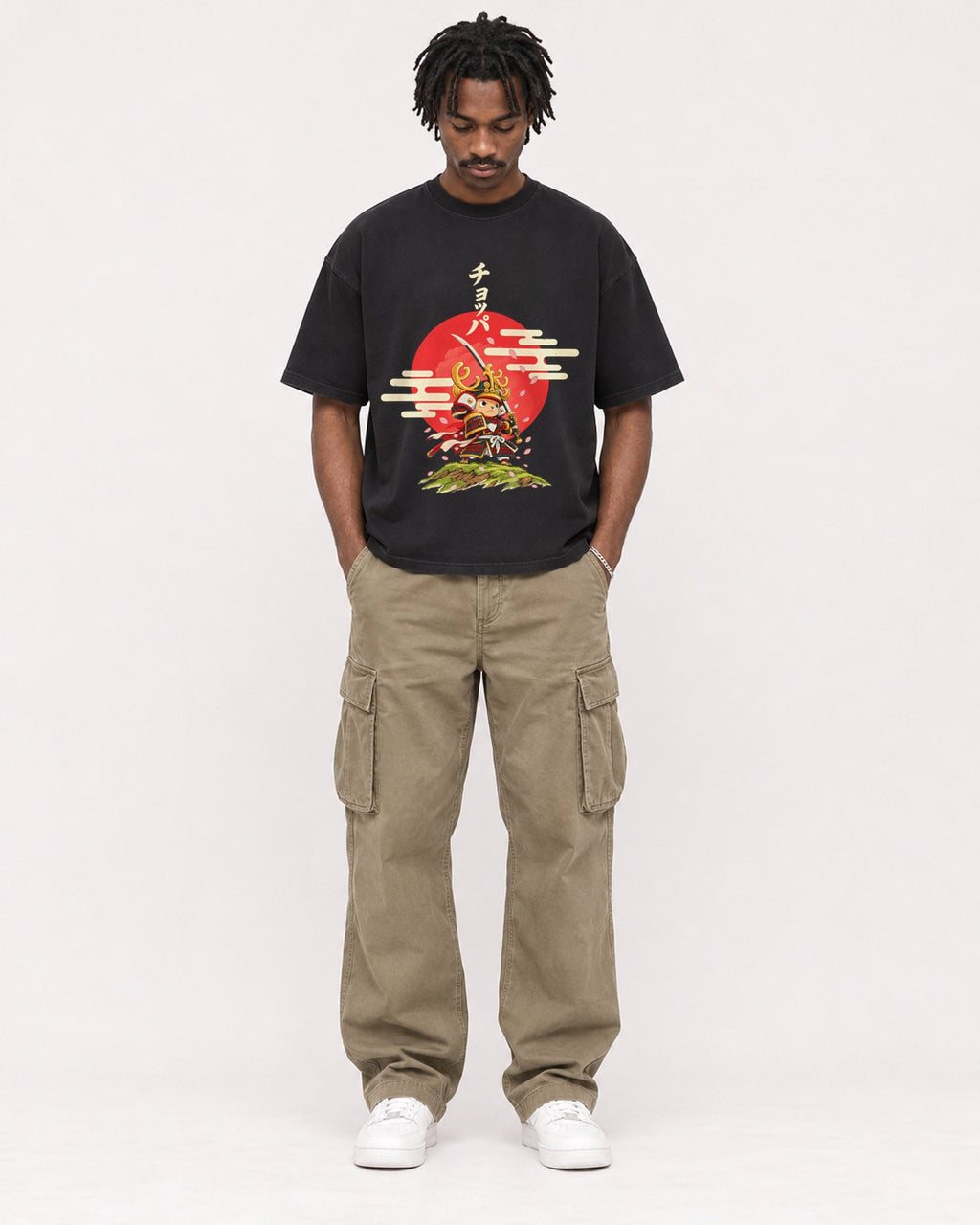Mockup Boxy Heavyweight Tee Black male full-body 04