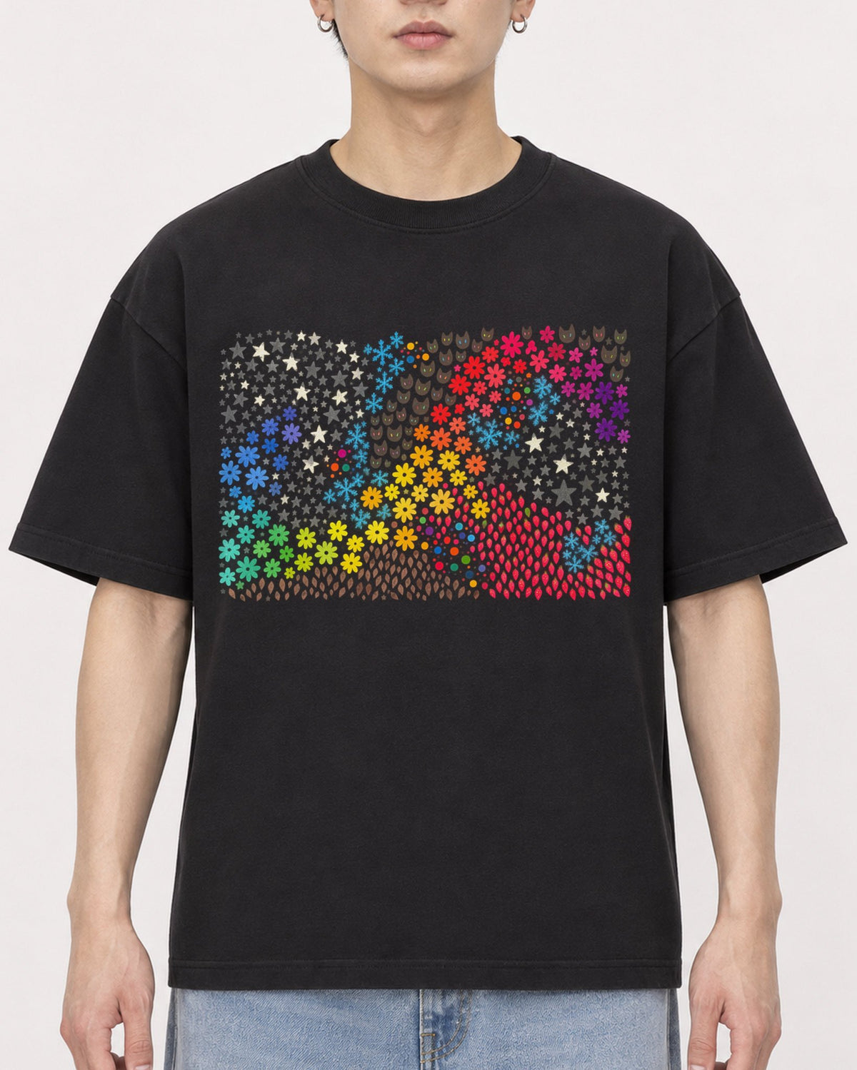 Mockup Boxy Heavyweight Tee Black male close-up 01