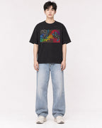 Mockup Boxy Heavyweight Tee Black male full-body 01