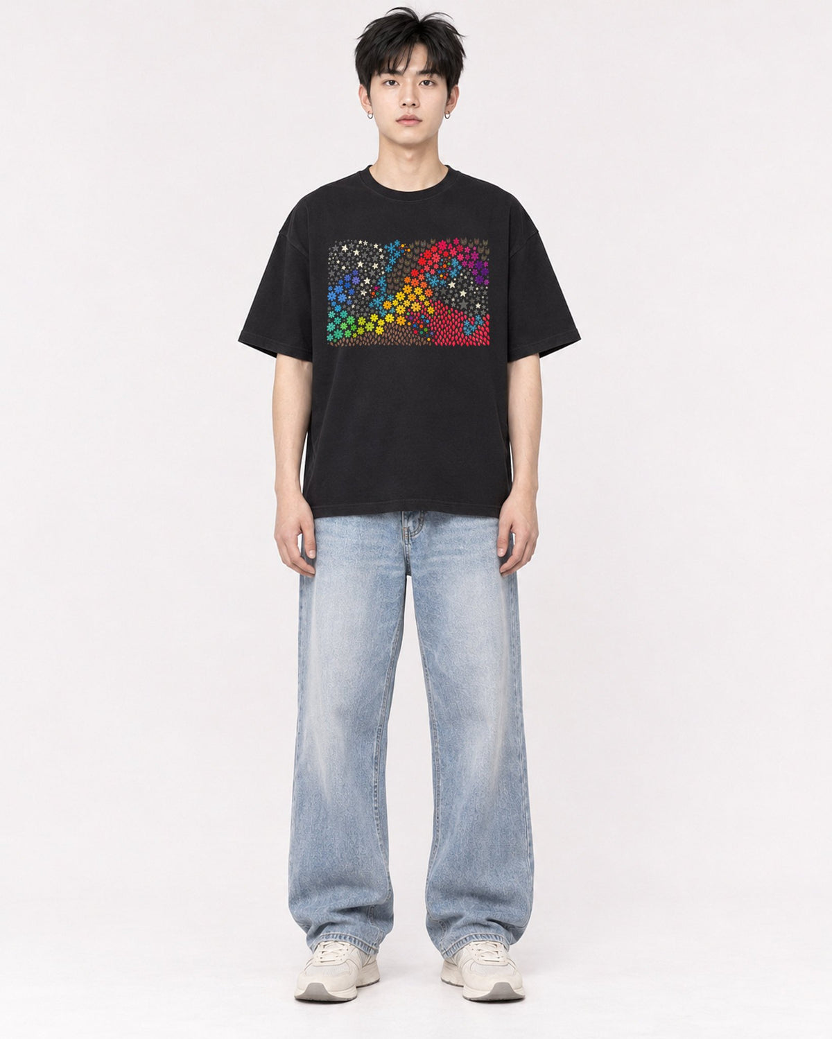 Mockup Boxy Heavyweight Tee Black male full-body 01