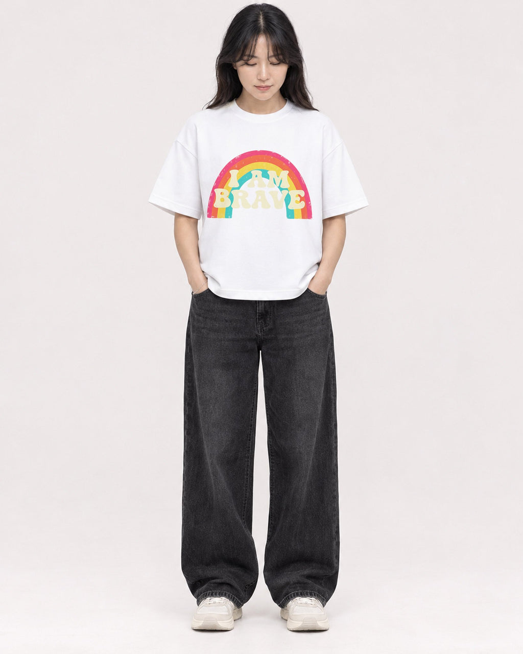 Mockup Boxy Heavyweight Tee White female full-body 13