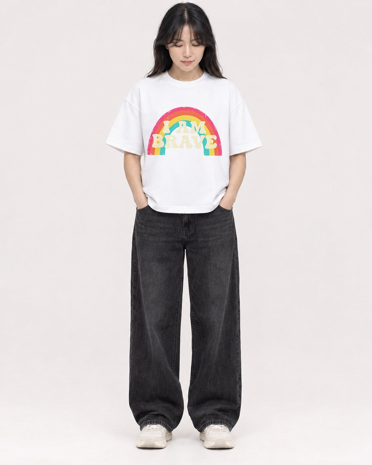 Mockup Boxy Heavyweight Tee White female full-body 13
