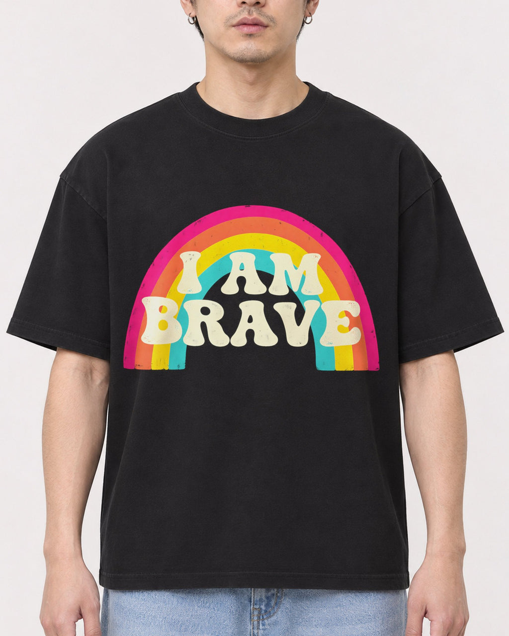 Mockup Boxy Heavyweight Tee Black male close-up 13