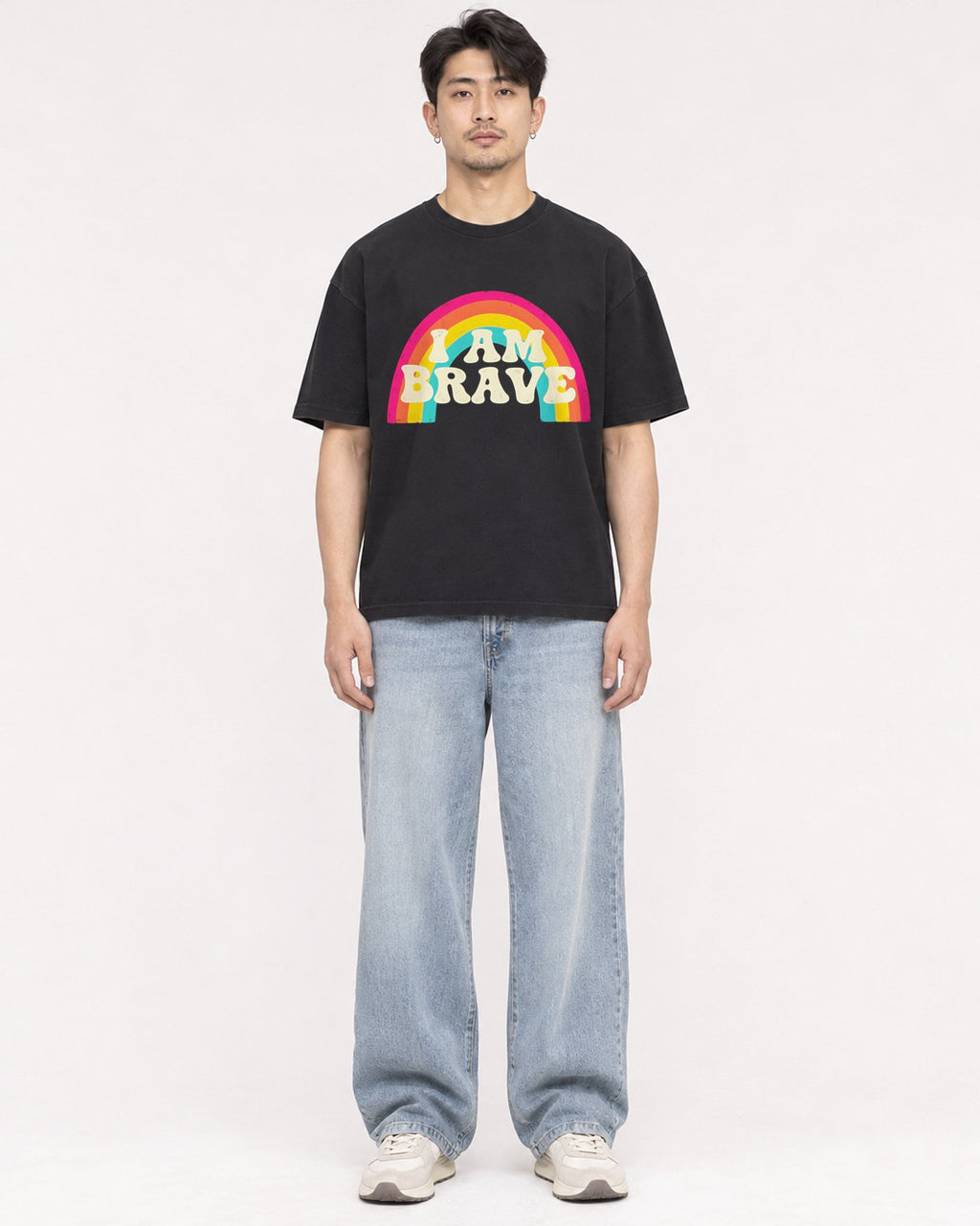 Mockup Boxy Heavyweight Tee Black male full-body 13