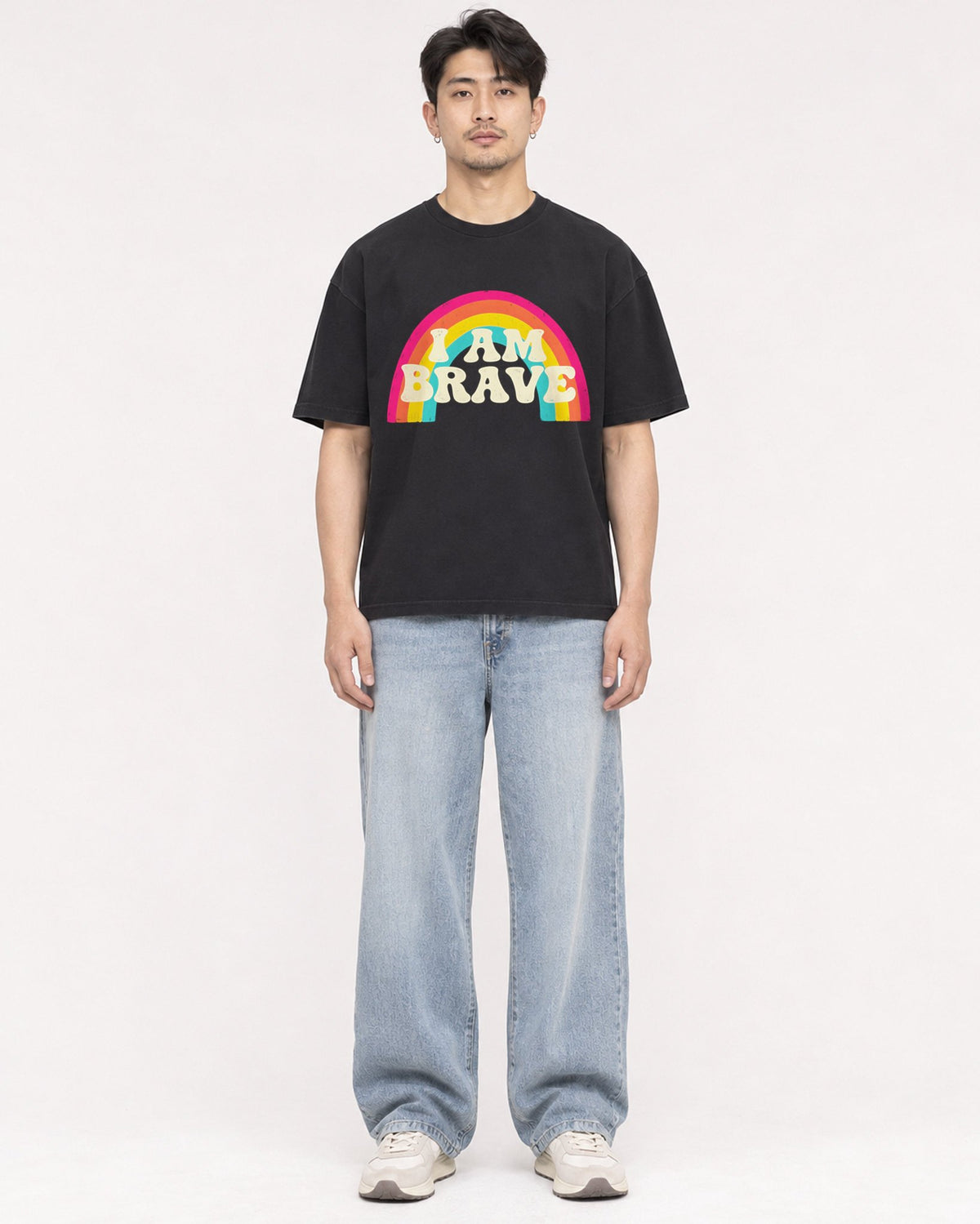 Mockup Boxy Heavyweight Tee Black male full-body 13