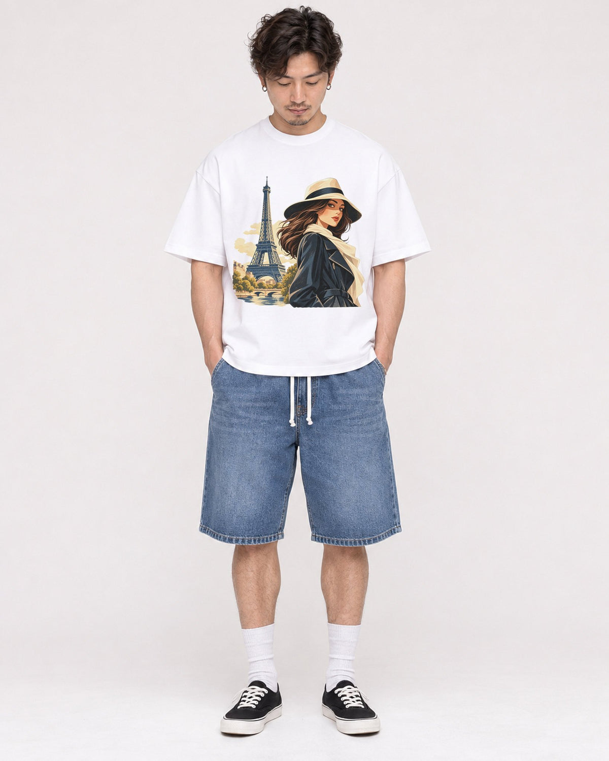 Mockup Boxy Heavyweight Tee White male full-body 03