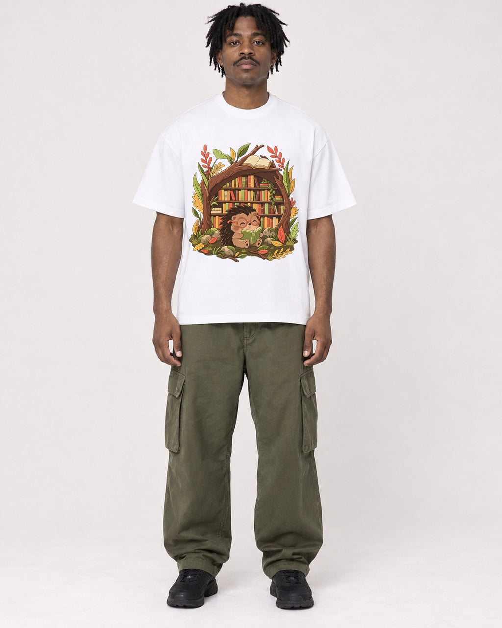 Mockup Boxy Heavyweight Tee White male full-body 04