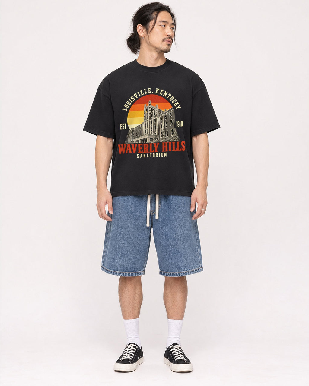 Mockup Boxy Heavyweight Tee Black male full-body 43